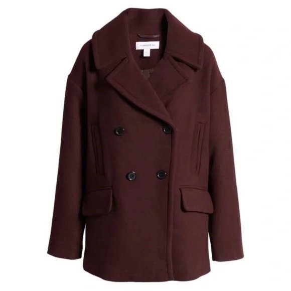 🆕NORDSTROM Double Breasted Elongated Peacoat Burgundy Small - Picture 5 of 13